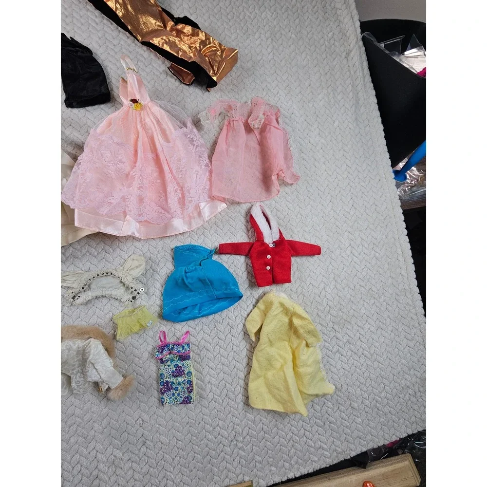 Vintage Barbie Doll Clothes Accessories Lot 19pc Gowns Rainbow Dress Red Jacket